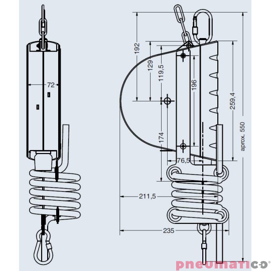 Balanser linkowy Carl Stahl Kromer z przewodem powietrznym 9x13mm 4-8kg 3000mm  Balanser linkowy Carl Stahl Kromer z przewodem powietrznym 9x13mm 4-8kg 3000mm