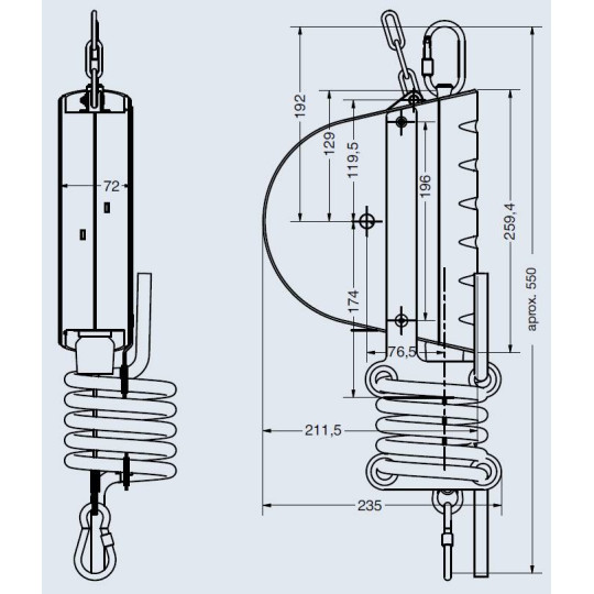 Balanser linkowy Carl Stahl Kromer z przewodem powietrznym 9x13mm 2-5kg 30000mm z hamulcem Balanser linkowy Carl Stahl Kromer z przewodem powietrznym 9x13mm 2-5kg 30000mm z hamulcem