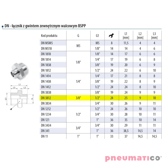 Nypel redukcyjny 1/2 -  3/8 gw.zew. Nypel redukcyjny 1/2 -  3/8 gw.zew.