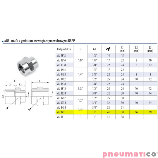 Mufa redukcyjna 1" -  3/4" gw. wew. Mufa redukcyjna 1" -  3/4" gw. wew.