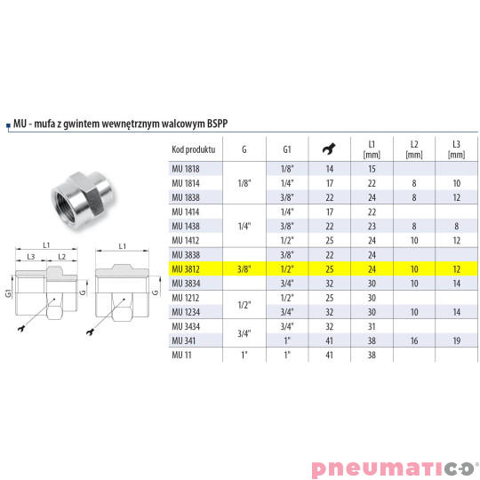 Mufa redukcyjna 1/2 -  3/8 gw. wew. Mufa redukcyjna 1/2 -  3/8 gw. wew.