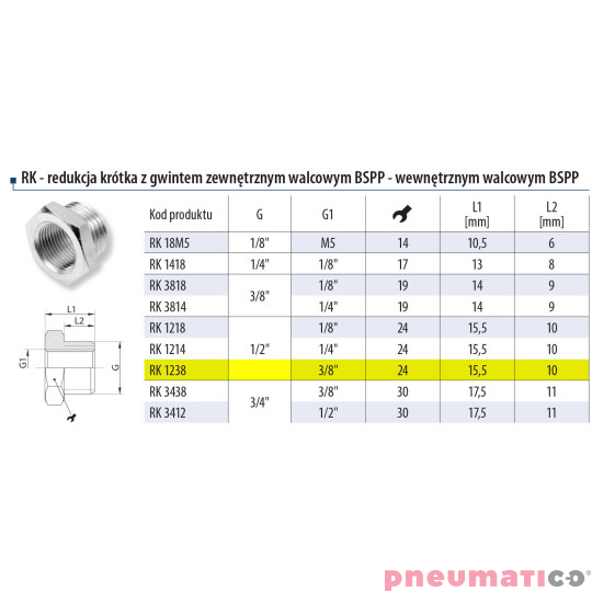 Redukcja 1/2" gw.zewn. 3/8" gw. wewn. Redukcja 1/2" gw.zewn. 3/8" gw. wewn.