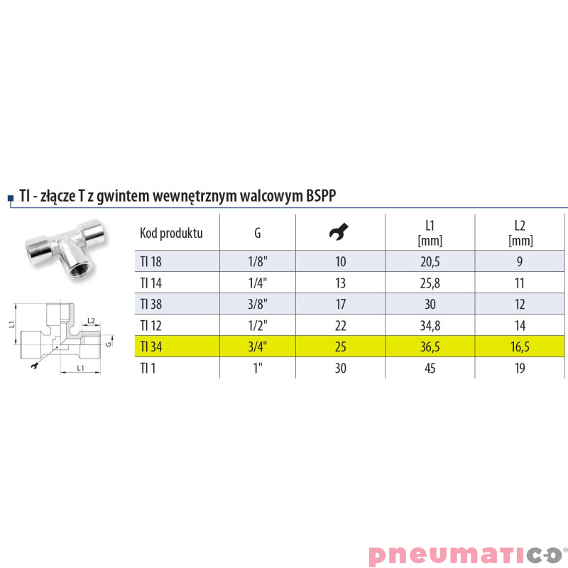 Trójnik typu T 3/4" gw.wew.