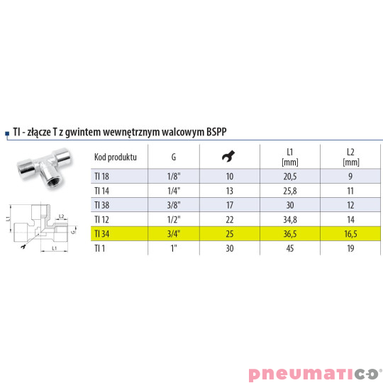 Trójnik typu T 3/4" gw.wew.