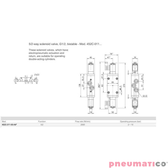 ELEKTROZAWÓR 5/2 NO 1/2" CAMOZZI 452C-011-22 ELEKTROZAWÓR 5/2 NO 1/2" CAMOZZI 452C-011-22