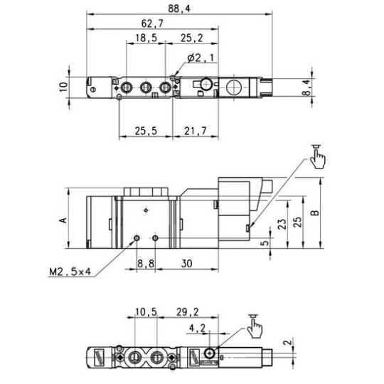 ELEKTROZAWÓR 5/2 M5 24V CAMOZZI E521-16-10-K13