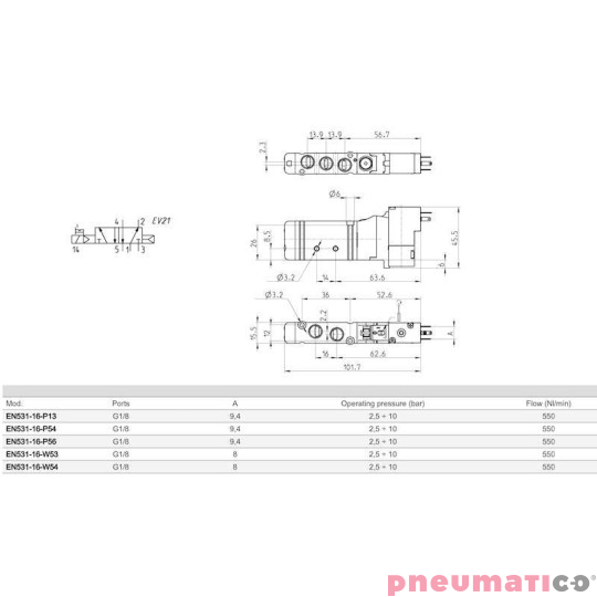 ELEKTROZAWÓR 5/2 1/8" CAMOZZI EN531-16-P13 ELEKTROZAWÓR 5/2 1/8" CAMOZZI EN531-16-P13