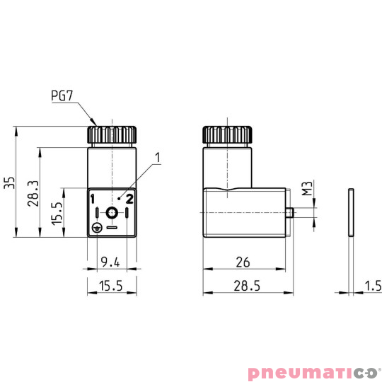 Wtyczka DIN 43650 do elektrozaworu CAMOZZI 126-800 Wtyczka DIN 43650 do elektrozaworu CAMOZZI 126-800