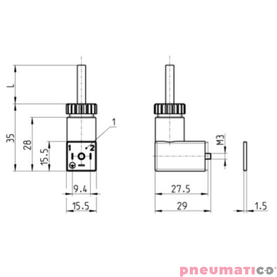 Wtyczka+przew. DIN 43650 9,4 mm CAMOZZI 125-501-2 Wtyczka+przew. DIN 43650 9,4 mm CAMOZZI 125-501-2