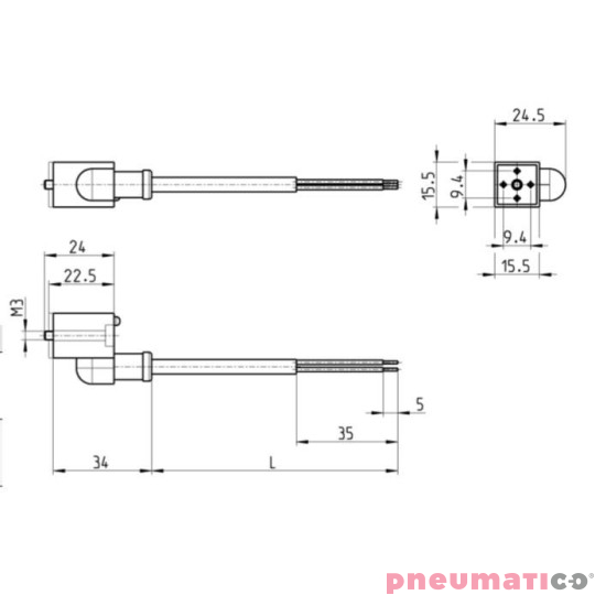 Wtyczka prosta z przewodem + LED CAMOZZI 125-503-5 Wtyczka prosta z przewodem + LED CAMOZZI 125-503-5