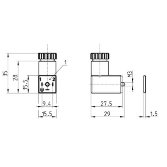 Wtyczka 9,4 mm+ LED + warystor CAMOZZI 125-701 Wtyczka 9,4 mm+ LED + warystor CAMOZZI 125-701
