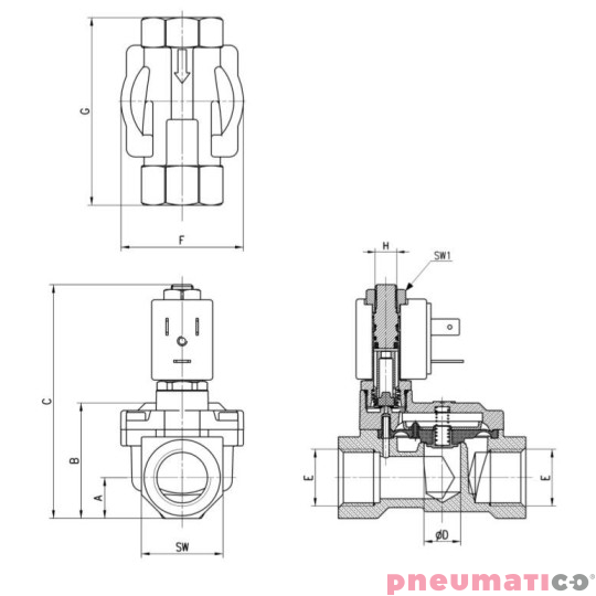 ELEKTROZAWÓR CAMOZZI CFB-A24N-W1-B73 2/2 NC 1/2 FKM ELEKTROZAWÓR CAMOZZI CFB-A24N-W1-B73 2/2 NC 1/2 FKM