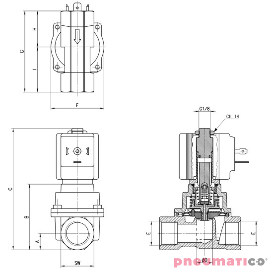 ELEKTROZAWÓR CAMOZZI CFB-B23L-W1 2/2 NC G3/8 ELEKTROZAWÓR CAMOZZI CFB-B23L-W1 2/2 NC G3/8