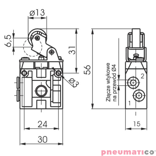 Zawór ręczny z rolką ułożyskowaną - sprężyna 3/2 NC PNEUMAX