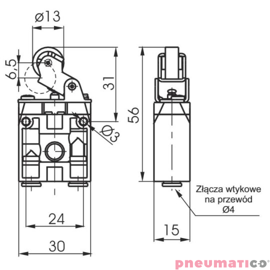 Zawór ręczny z rolką ułożyskowaną - sprężyna 3/2 NC PNEUMAX Zawór ręczny z rolką ułożyskowaną - sprężyna 3/2 NC PNEUMAX