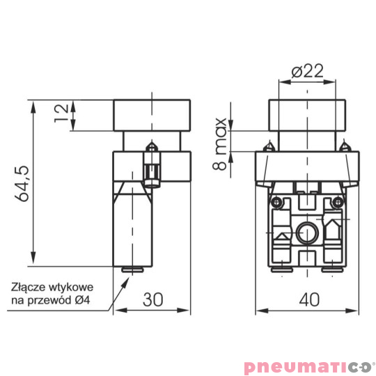 Zawór ręczny przycisk - sprężyna 3/2 NC PNEUMAX