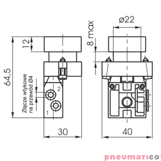 Zawór ręczny przycisk - sprężyna 3/2 NC PNEUMAX