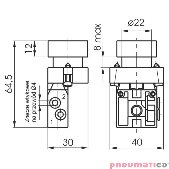 Zawór ręczny przycisk - sprężyna 3/2 NC PNEUMAX Zawór ręczny przycisk - sprężyna 3/2 NC PNEUMAX