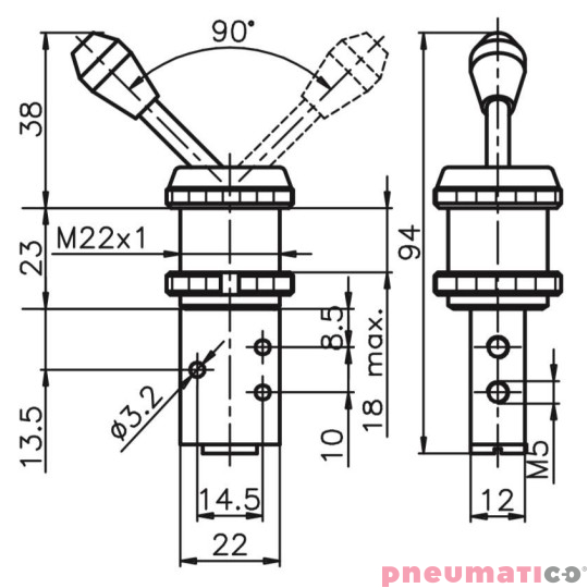 Zawór ręczny - dźwignia panel - dwupozycyjna 3/2 PNEUMAX Zawór ręczny - dźwignia panel - dwupozycyjna 3/2 PNEUMAX