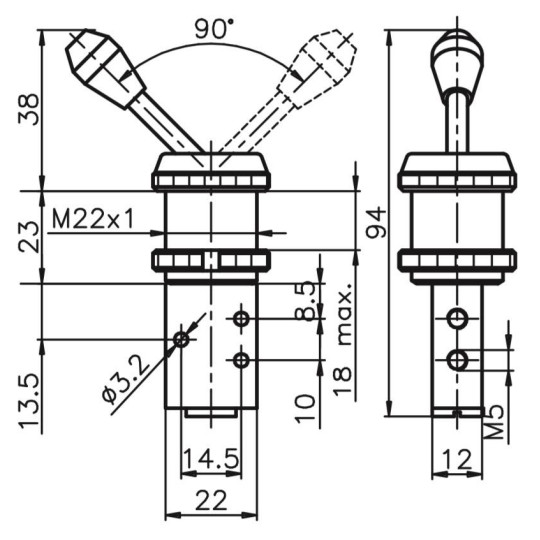 Zawór ręczny - dźwignia panel - dwupozycyjna 3/2 PNEUMAX