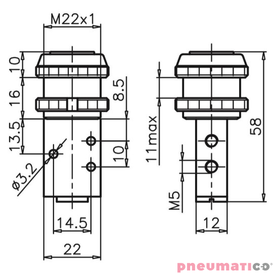 Zawór ręczny - przycisk sprężyna 3/2 PNEUMAX