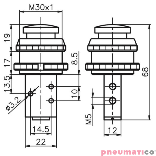 Zawór ręczny - przycisk sprężyna 3/2 PNEUMAX Zawór ręczny - przycisk sprężyna 3/2 PNEUMAX
