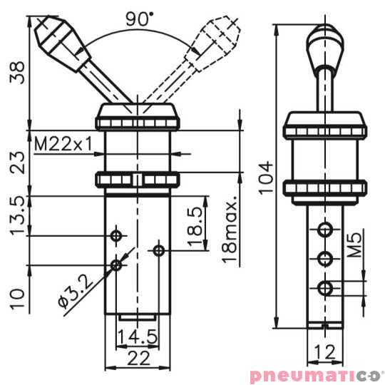 Zawór ręczny - dźwignia panel - dwupozycyjna 5/2 PNEUMAX Zawór ręczny - dźwignia panel - dwupozycyjna 5/2 PNEUMAX