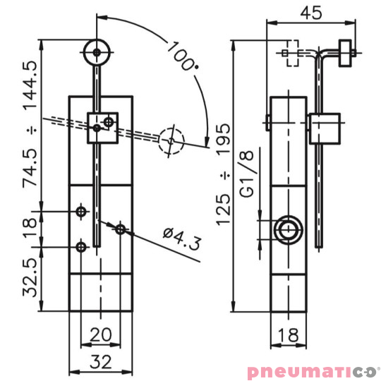 Zawór ręczny - dźwignia czuła - sprężyna powietrzna 3/2 PNEUMAX Zawór ręczny - dźwignia czuła - sprężyna powietrzna 3/2 PNEUMAX