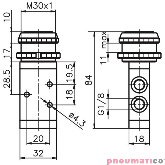 Zawór ręczny - przycisk sprężyna 3/2 PNEUMAX Zawór ręczny - przycisk sprężyna 3/2 PNEUMAX