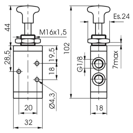 Zawór ręczny - przycisk dwupozycyjny 3/2 PNEUMAX Zawór ręczny - przycisk dwupozycyjny 3/2 PNEUMAX