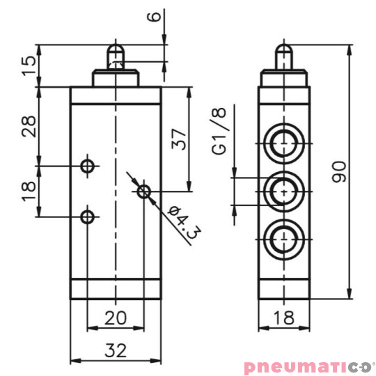 Zawór ręczny - popychacz sprężyna 5/2 PNEUMAX