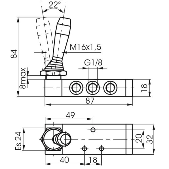 Zawór ręczny - dźwignia boczna - sprężyna  5/2 PNEUMAX
