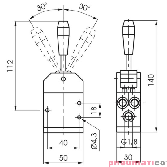 Zawór ręczny - dźwignia metalowa w osi, 3-pozycje 5/3 PNEUMAX Zawór ręczny - dźwignia metalowa w osi, 3-pozycje 5/3 PNEUMAX