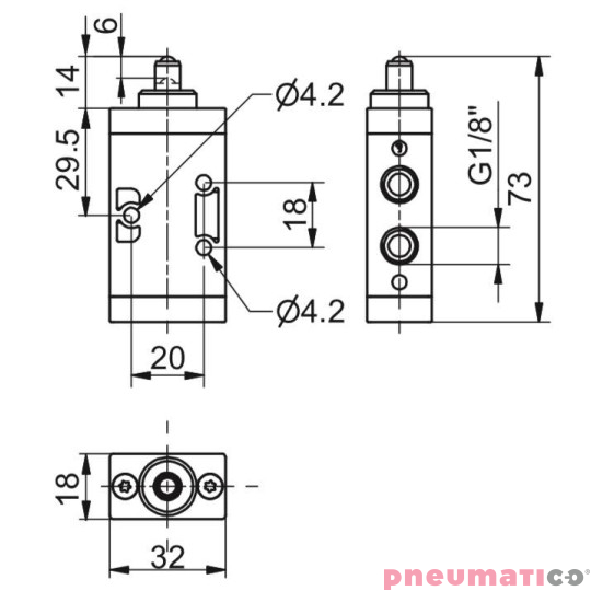 Zawór ręczny - popychacz sprężyna 3/2 PNEUMAX Zawór ręczny - popychacz sprężyna 3/2 PNEUMAX