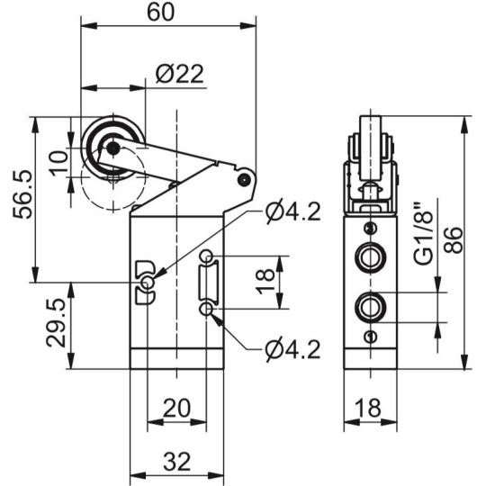 Zawór ręczny - dźwignia z rolką (łożysko kulkowe) sprężyna 3/2 PNEUMAX Zawór ręczny - dźwignia z rolką (łożysko kulkowe) sprężyna 3/2 PNEUMAX