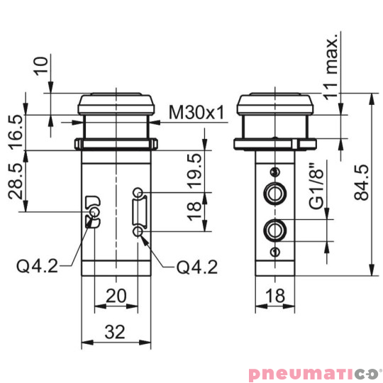 Zawór ręczny - przycisk 30 - sprężyna 3/2 PNEUMAX Zawór ręczny - przycisk 30 - sprężyna 3/2 PNEUMAX