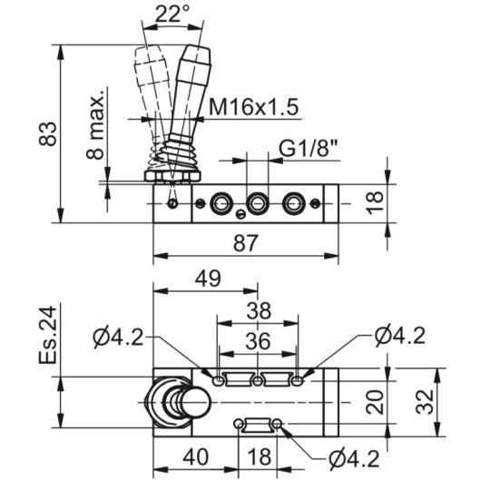 Zawór ręczny - dźwignia boczna dwupozycyjna 5/2 PNEUMAX Zawór ręczny - dźwignia boczna dwupozycyjna 5/2 PNEUMAX