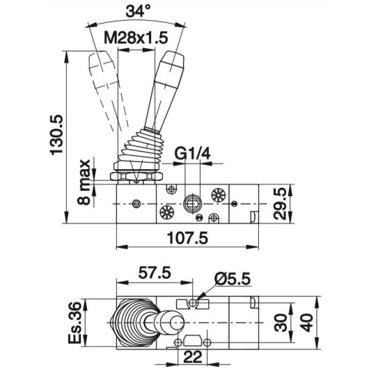 Zawór ręczny - dźwignia boczna dwupozycyjna - sprężyna 3/2 PNEUMAX Zawór ręczny - dźwignia boczna dwupozycyjna - sprężyna 3/2 PNEUMAX