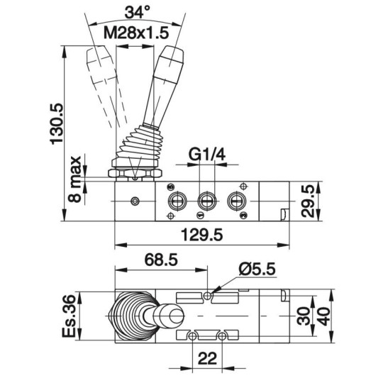 Zawór ręczny - dźwignia boczna dwupozycyjna 5/2 PNEUMAX Zawór ręczny - dźwignia boczna dwupozycyjna 5/2 PNEUMAX