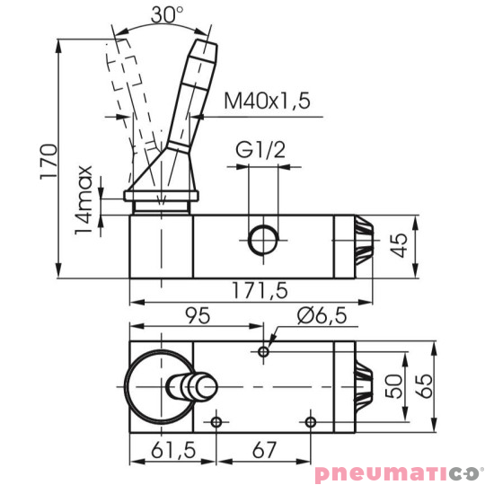 Zawór ręczny - dźwignia boczna dwupozycyjna 5/2 PNEUMAX Zawór ręczny - dźwignia boczna dwupozycyjna 5/2 PNEUMAX
