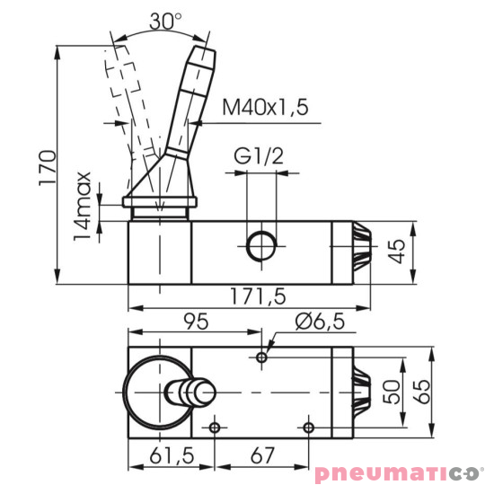 Zawór ręczny - dźwignia boczna sprężyna 3/2 PNEUMAX Zawór ręczny - dźwignia boczna sprężyna 3/2 PNEUMAX