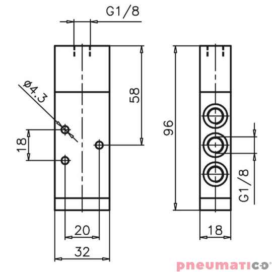 Zawór pneumatyczny - sprężyna 5/2 PNEUMAX