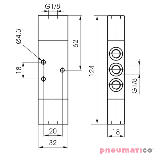 Zawór pneumatyczny - trójpozycyjny 5/3 PNEUMAX Zawór pneumatyczny - trójpozycyjny 5/3 PNEUMAX