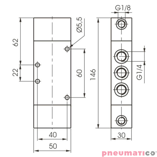 Zawór pneumatyczny - trójpozycyjny 5/3 PNEUMAX