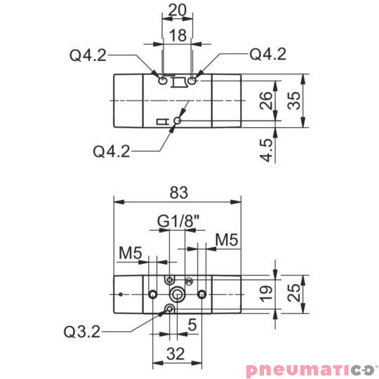 Zawór pneumatyczny - sprężyna pow. zasil. zewn. 3/2 PNEUMAX Zawór pneumatyczny - sprężyna pow. zasil. zewn. 3/2 PNEUMAX