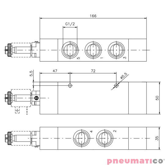 Zawór elektromagnetyczny - cewka - sprężyna 5/2 PNEUMAX Zawór elektromagnetyczny - cewka - sprężyna 5/2 PNEUMAX