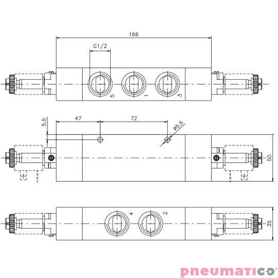 Zawór elektromagnetyczny - cewka - cewka 5/3 PNEUMAX Zawór elektromagnetyczny - cewka - cewka 5/3 PNEUMAX