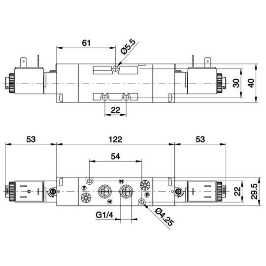 Zawór elektromagnetyczny - cewka - cewka (zasilanie wewnętrzne pilotów) 5/2 PNEUMAX T424.52.0.0.B Zawór elektromagnetyczny - cewka - cewka (zasilanie wewnętrzne pilotów) 5/2 PNEUMAX T424.52.0.0.B