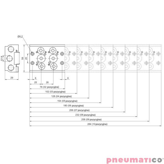 Płyta (baza) przyłączeniowa, aluminiowa, dla zaworów T488 PNEUMAX