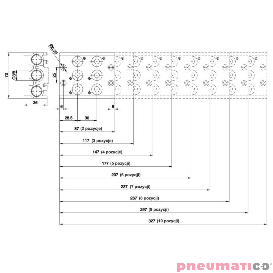 Płyta (baza) aluminiowa pod zawory T424 PNEUMAX Płyta (baza) aluminiowa pod zawory T424 PNEUMAX